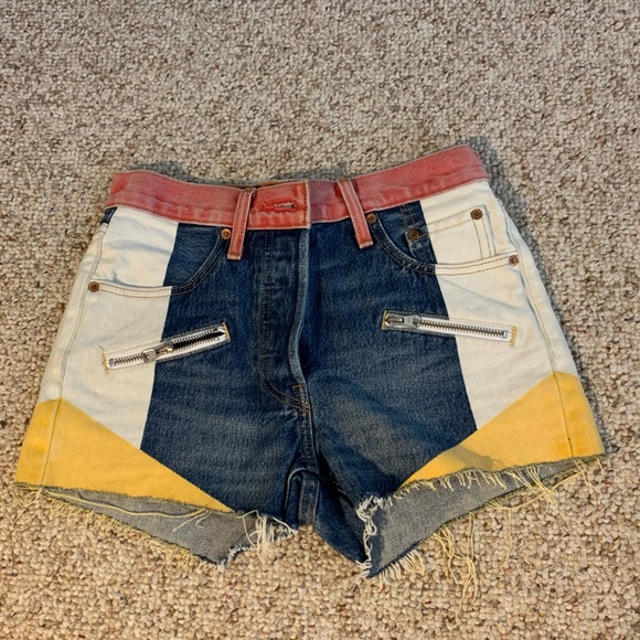 501 High Rise Medium Wash Color Block Denim Shorts - Picture 3 of 4